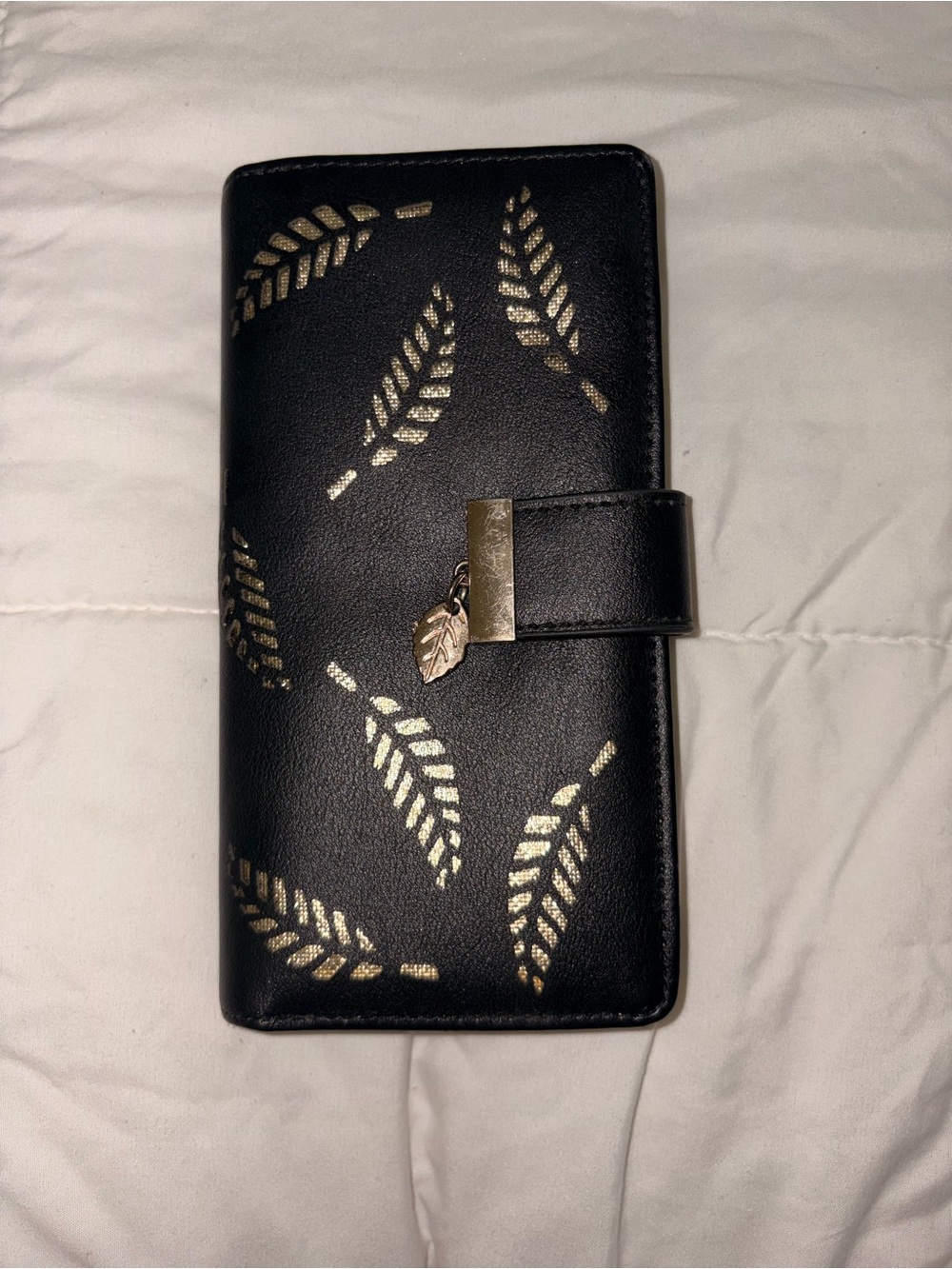 Black Wallet with Gold Leaf Accent - Women Accessories